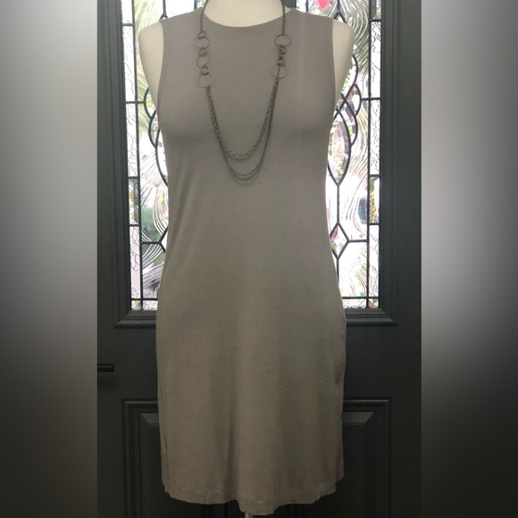 Eileen Fisher Sleeveless Taupe Stretch Knit Tank Shift Dress - Picture 2 of 7